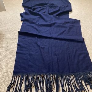 Navy wool elegant oversized wrap scarf with navy faux suede fringe trim 80 x 30